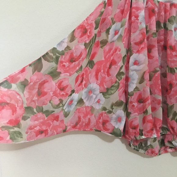 Sheer Floral Open Back Long Sleeve Light Weight Top - Picture 3 of 4